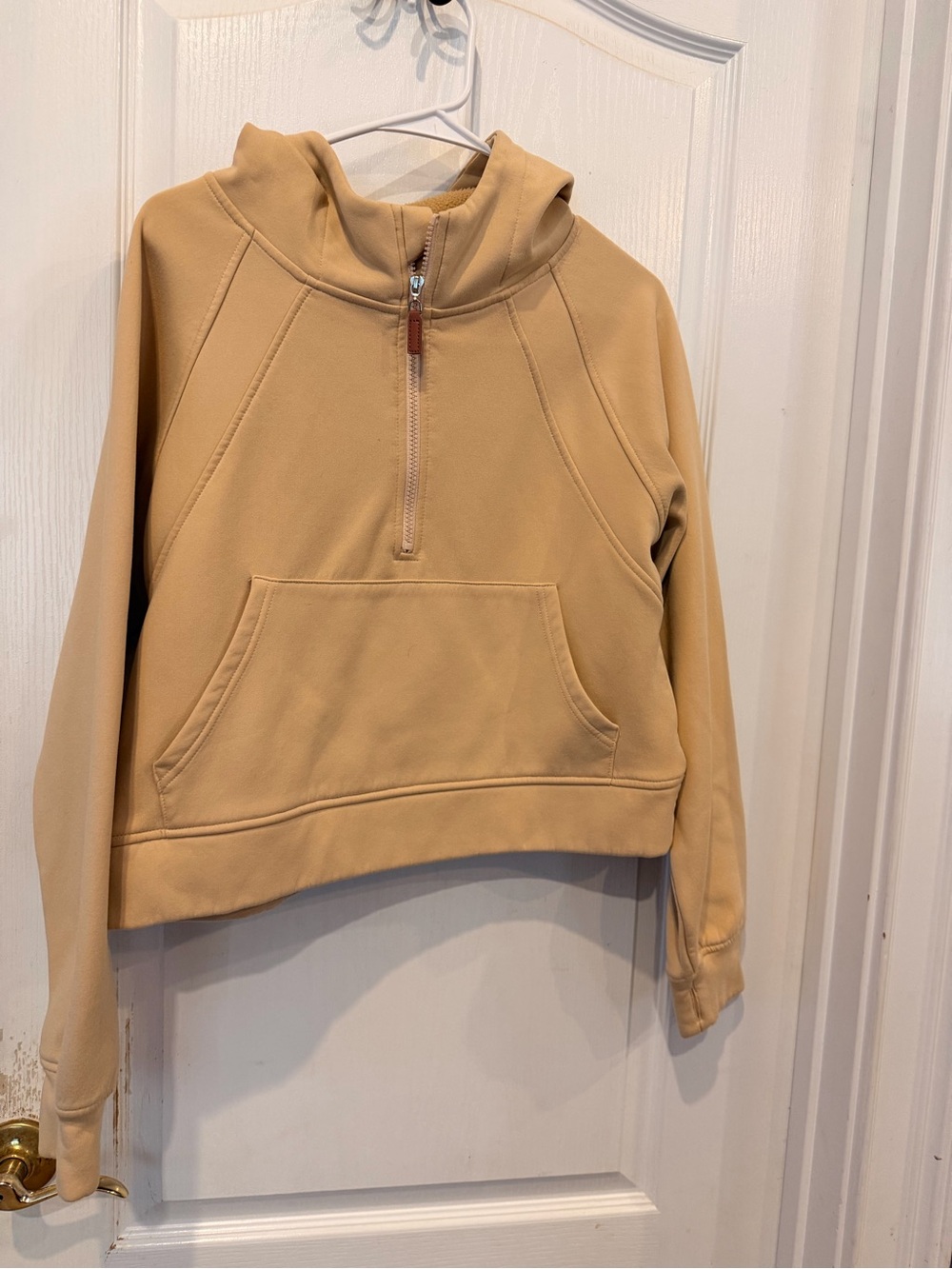 Cropped Half-Zip Pullover Sweatshirt in Camel